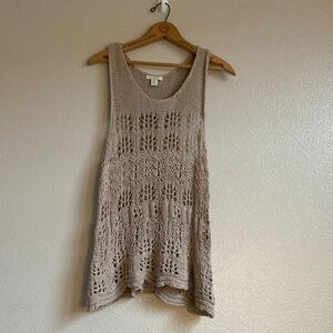 Saint Tropez West Open Knit Crochet Fairy Grunge Taupe Vest TankTop Boho Size M